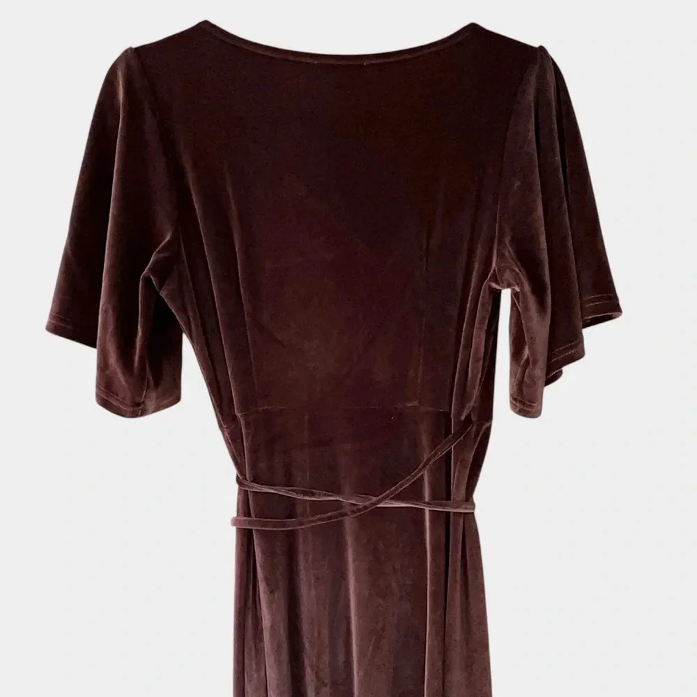 NWT BALTIC BØRN MEGHAN VELVET WRAP DUSTY PLUM MAXI DRESS FLUTTER SLEEVE | SMALL_5